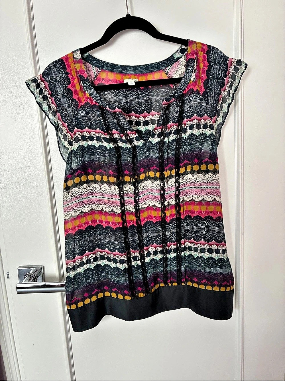 odille Printed Silk Blouse Size 10 Like New